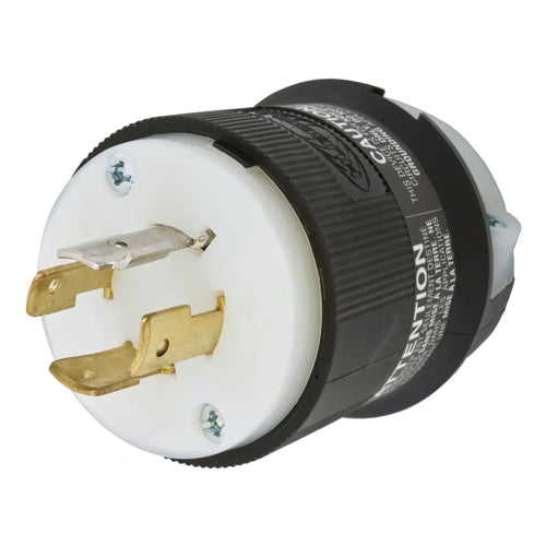 Hubbell HBL2451, Male Plugs, Black and White Nylon, 20A 277/480V, L19-20P, 3 Phase, 4-Pole 4-Wire Non-Grounding