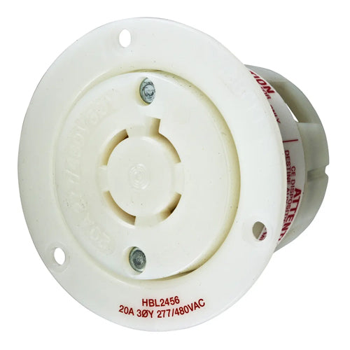 Hubbell HBL2456, Flanged Receptacles, Nylon Casing, Back Wired, 20A 277/480V, L19-20R, 3 Phase, 4-Pole 4-Wire Non-Grounding