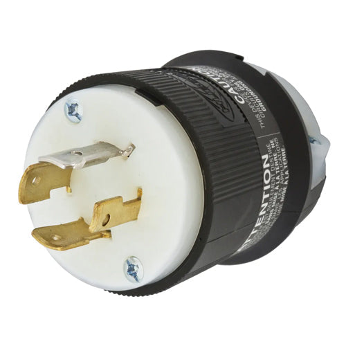 Hubbell HBL2461, Male Plugs, Black and White Nylon, 20A 347/600V, L20-20P, 3 Phase, 4-Pole 4-Wire Non-Grounding