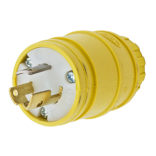 Hubbell HBL24W47, Elastogrip Plugs, Yellow Elastomer, Water/Dust Tight, 15A 125V, L5-15P, 2-Pole 3-Wire Grounding