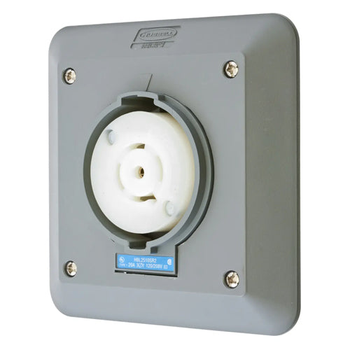 Hubbell HBL2510SR2, Safety-Shroud Twist-Lock Receptacles, Semi-Flush, Two Gang, Back Wired, 20A 120/208V, L21-20R, 3 Phase, 4-Pole 5-Wire Grounding