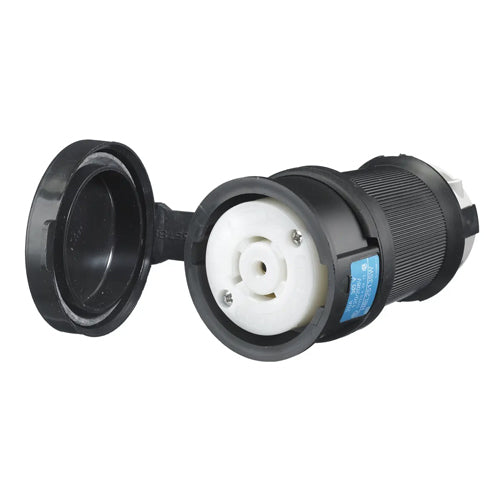 Hubbell HBL2513SW, Watertight Safety-Shroud Female Connector Bodies, Black Housing, White Clamps, 20A 120/208V, L21-20R, 3 Phase, 4-Pole 5-Wire Grounding