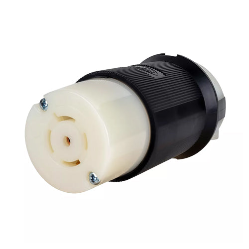 Hubbell HBL2523ST, Insulgrip Female Connector Bodies, Spring Termination, Black and White Nylon, 20A 277/480V, L22-20R, 3 Phase, 4-Pole 5-Wire Grounding