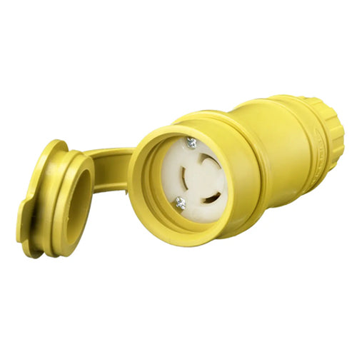 Hubbell HBL25W47, Elastogrip Connector Body, Yellow Elastomer, Water/Dust Tight, 15A 125V, L5-15R, 2-Pole 3-Wire Grounding