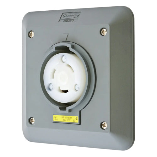 Hubbell HBL2610SR2, Safety-Shroud Twist-Lock Receptacles, Semi-Flush, Two Gang, Back Wired, 30A 125V, L5-30R, 2-Pole 3-Wire Grounding