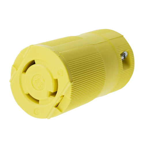 Hubbell HBL2613VY, Valise Female Connector Bodies, Yellow Nylon, 30A 125V, L5-30R, 2-Pole 3-Wire Grounding