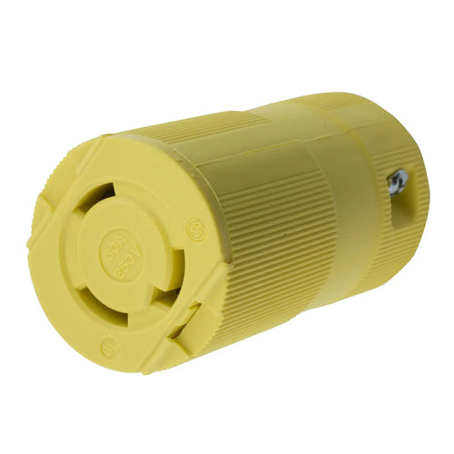 Hubbell HBL2623VY, Valise Female Connector Bodies, Yellow Nylon, 30A 250V, L6-30R, 2-Pole 3-Wire Grounding
