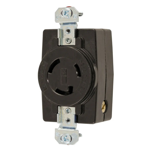 Hubbell HBL2660, Single Flush Receptacle, Black Nylon Face, Back and Side Wired, 30A 125/250V, L10-30R, 3-Pole 3-Wire Non-Grounding