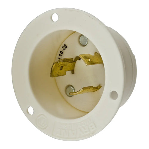 Hubbell HBL2665, Insulgrip Flanged Inlet, Nylon Casing, Back Wired, 30A 125/250V, L10-30P, 3-Pole 3-Wire Non-Grounding