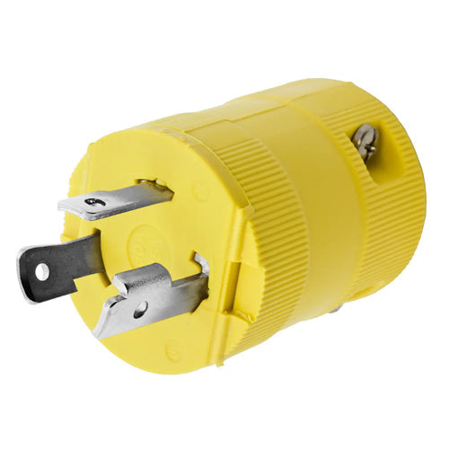 Hubbell HBL26CM11V, Valise Male Plug, Corrosion Resistant, Yellow Nylon, 30A 125V, L5-30P, 2-Pole 3-Wire Grounding