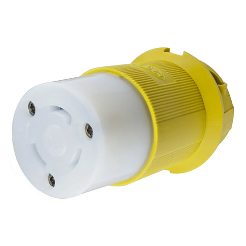 Hubbell HBL26CM13, Insulgrip Female Connector Bodies, Corrosion Resistant, Yellow Nylon, 30A 125V, L5-30R, 2-Pole 3-Wire Grounding