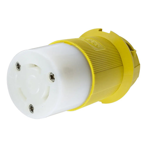 Hubbell HBL26CM23, Insulgrip Female Connector Bodies, Corrosion Resistant, Yellow Nylon, 30A 250V, L6-30R, 2-Pole 3-Wire Grounding