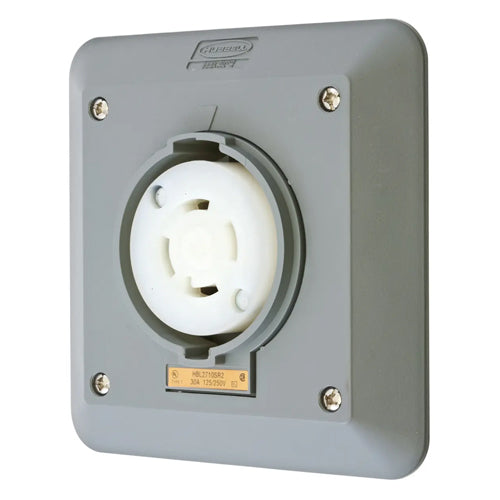 Hubbell HBL2710SR2, Safety-Shroud Twist-Lock Receptacles, Semi-Flush, Two Gang, Back Wired, 30A 125/250V, L14-30R, 3-Pole 4-Wire Grounding