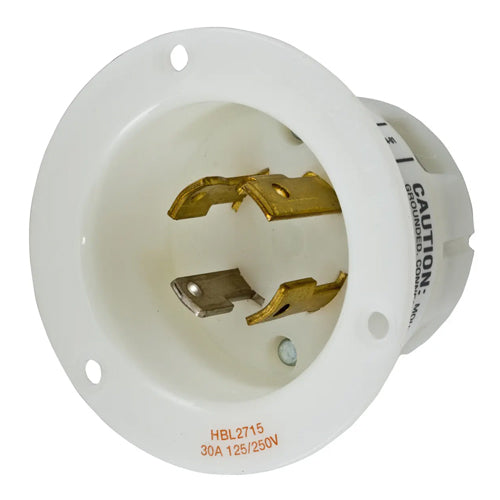 Hubbell HBL2715, Insulgrip Flanged Inlets, Nylon Casing, Back Wired, 30A 125/250V, L14-30P, 3-Pole 4-Wire Grounding