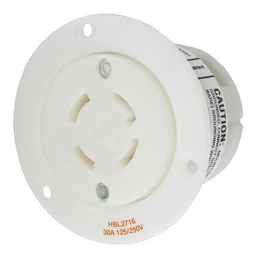 Hubbell HBL2716, Insulgrip Flanged Receptacles, Nylon Casing, Back Wired, 30A 125/250V, L14-30R, 3-Pole 4-Wire Grounding