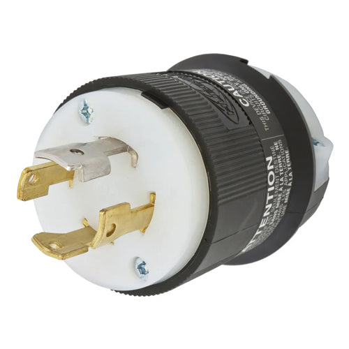 Hubbell HBL2761, Male Plugs, Black and White Nylon, 30A 277/480V, L19-30P, 3 Phase, 4-Pole 4-Wire Non-Grounding