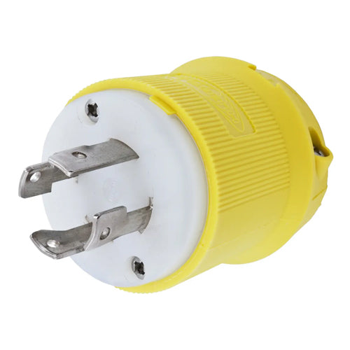 Hubbell HBL27CM21, Insulgrip Male Plugs, Corrosion Resistant, Yellow Nylon, 30A 250V, L15-30P, 3-Pole 4-Wire Grounding