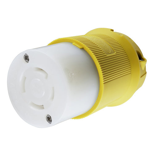 Hubbell HBL27CM23, Insulgrip Connector Bodies, Corrosion Resistant, Yellow Nylon, 30A 250V, L15-30R, 3-Pole 4-Wire Grounding