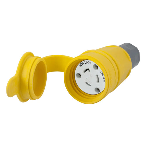 Hubbell HBL27W48, Watertight Twist-Lock Connector, 20A 250V, L6-20R, 2-Pole 3-Wire Grounding, Yellow