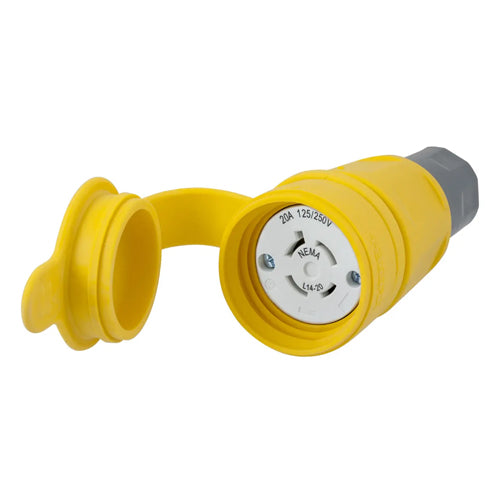 Hubbell HBL27W74, Watertight Twist-Lock Connector, 20A 125/250V, L14-20R, 1-Phase, 3-Pole 4-Wire Grounding, Yellow