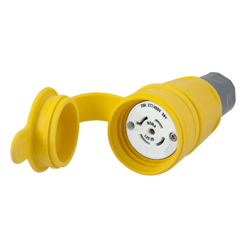 Hubbell HBL27W82, Watertight Twist-Lock Connector, 20A 277/480V, L22-20R, 3-Phase, 4-Pole 5-Wire Grounding, Yellow