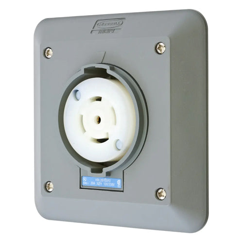 Hubbell HBL2810SR2, Safety-Shroud Twist-Lock Receptacles, Semi-Flush, Two Gang, Back Wired, 30A 120/208V, L21-30R, 3 Phase, 4-Pole 5-Wire Grounding