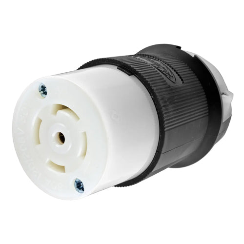 Hubbell HBL2813, Insulgrip Female Connector Bodies, Black and White Nylon, 30A 120/208V, L21-30R, 3 Phase, 4-Pole 5-Wire Grounding