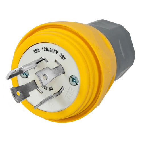 Hubbell HBL28W78, Watertight Twist-Lock Male Plug, 30A 120/208V, L18-30P, 3-Phase, 4-Pole 4-Wire Grounding, Yellow