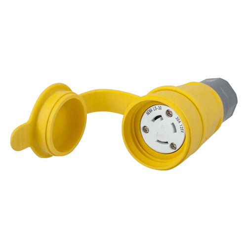 Hubbell HBL29W47, Watertight Twist-Lock Connector, 30A 125V, L5-30R, 2-Pole 3-Wire Grounding, Yellow