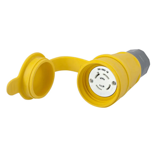 Hubbell HBL29W77, Watertight Twist-Lock Connector, 30A 600V, L17-30R, 3-Phase, 3-Pole 4-Wire Grounding, Yellow