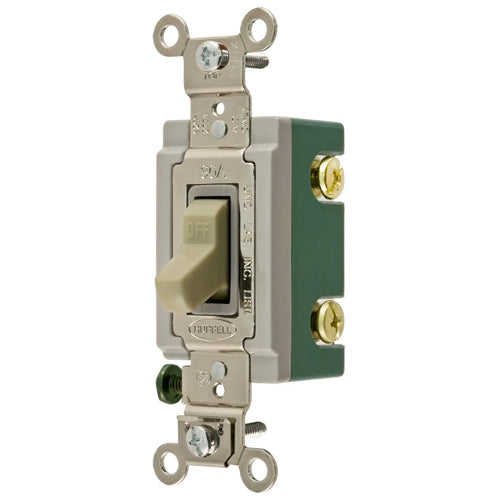 Hubbell HBL3031I, Extra Heavy Duty Industrial Series, Toggle Switch, Single Pole, 30A 120/277V AC, Back and Side Wired, Ivory