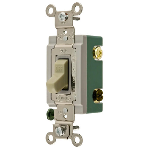 Hubbell HBL3033I, Extra Heavy Duty Industrial Series, Toggle Switch, Three Way, 30A 120/277V AC, Back and Side Wired, Ivory