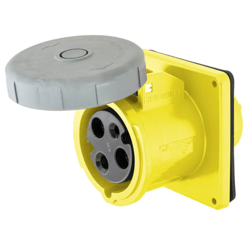 Hubbell HBL316R4W, IEC Pin and Sleeve Devices, Watertight Female Receptacle, 16A 100-130VAC, 2-Pole 3-Wire Grounding