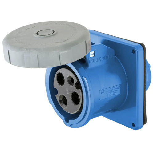 Hubbell HBL3100R6W, IEC Pin and Sleeve Devices, Watertight Female Receptacle, 100A 250VAC, 2-Pole 3-Wire Grounding