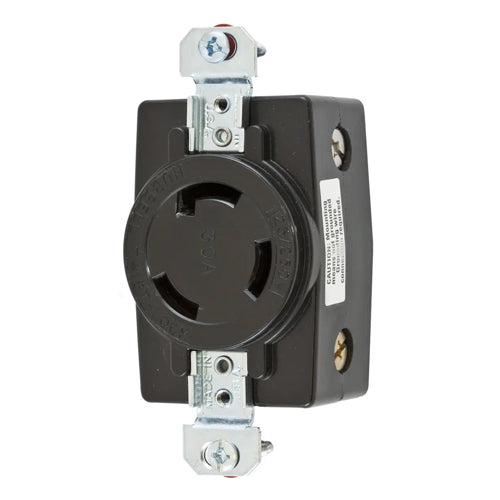 Hubbell HBL3330G, Single Flush Receptacles, Black Nylon Face, Back Wired, 30A 250V, 2-Pole 3-Wire Grounding