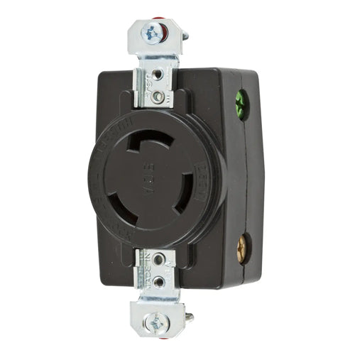 Hubbell HBL3330, Single Flush Receptacles, Black Nylon Face, Back Wired, 30A 125/250V, 3-Pole 3-Wire Non-Grounding