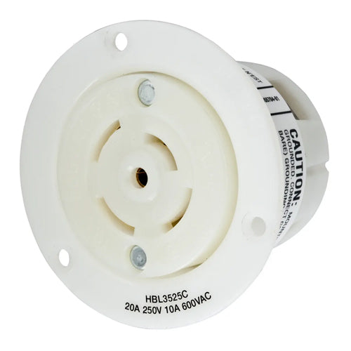 Hubbell HBL3525C, Flanged Receptacle, Nylon Casing, Back Wired, 20A 250V/10A 600V, 4-Pole 5-Wire Grounding