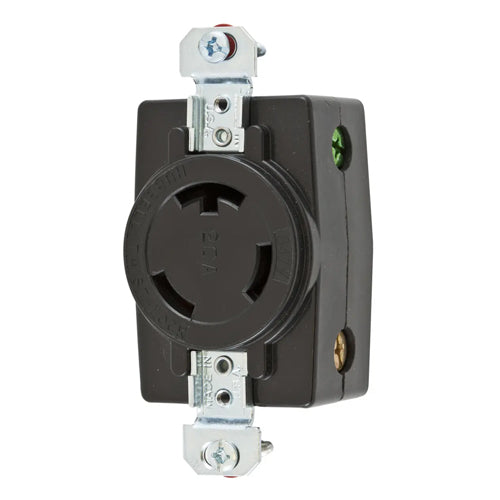 Hubbell HBL3720, Single Flush Receptacles, Black Nylon Face, Back and Side Wired, 20A 347V, L24-20R, 2-Pole 3-Wire Grounding