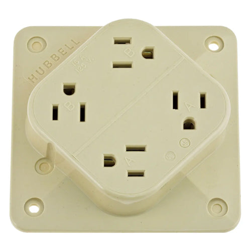 Hubbell HBL415I, 4-PLEX Receptacles, Over Size Robertson/Slotted Head Terminal Screws, 15A 125V, 5-15R, 2-Pole 3-Wire Grounding, Ivory