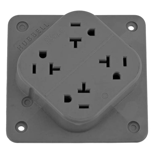 Hubbell HBL420GY, 4-PLEX Receptacles, Over Size Robertson/Slotted Head Terminal Screws, 20A 125V, 5-20R, 2-Pole 3-Wire Grounding, Gray