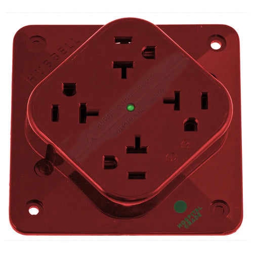 Hubbell HBL420HRS, 4-PLEX Surge Protection Hospital Grade Receptacles, with Lights, 80 Joules, 6.5kA Peak Current, 20A, 125V, 5-20R, 2-Pole 3-Wire Grounding, Red