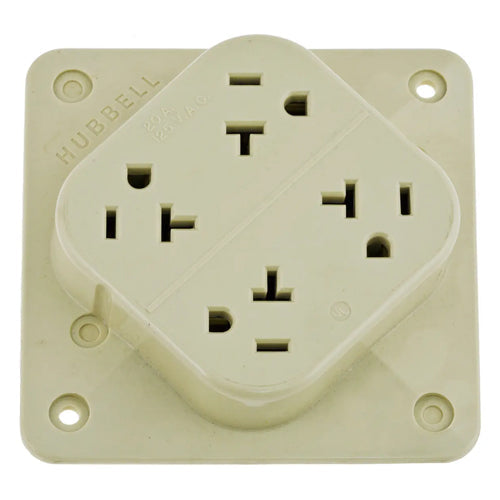Hubbell HBL420I, 4-PLEX Receptacles, Over Size Robertson/Slotted Head Terminal Screws, 20A 125V, 5-20R, 2-Pole 3-Wire Grounding, Ivory