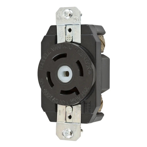 Hubbell HBL45105, Variload Flush Receptacles, Unique Center Pin, Black Nonmetallic Body, 30A 250VDC/600VAC, 50-400Hz, 4-Pole 5-Wire Grounding