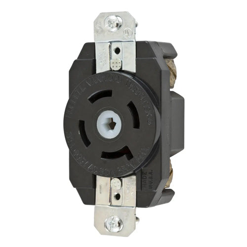 Hubbell HBL45305, Variload Flush Receptacles, Unique Center Pin, Black Nonmetallic Body, 30A 250VDC/600VAC, 50-400Hz, 4-Pole 5-Wire Grounding