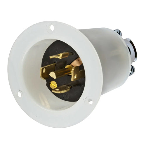 Hubbell HBL45985CL, Variload Flanged Inlet, Unique Center Pin, White Nylon, 20A 120/208VAC, 3 Phase, 400Hz, 4-Pole 5-Wire Grounding