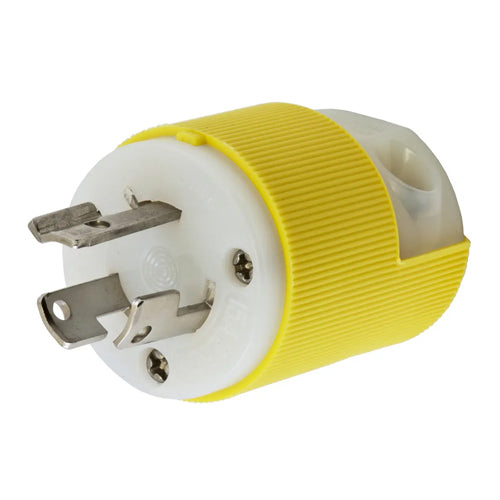 Hubbell HBL45CM70C, Insulgrip Plugs, Corrosion Resistant, Yellow and White Nylon, Multiple Drive Screws, 15A 250V, L6-15P, 2-Pole 3-Wire Grounding