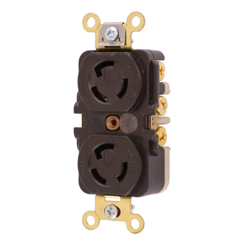 Hubbell HBL4700RT, Duplex Flush Receptacle, Ring Terminal Connection, Brown RTP Face, 15A 125V, L5-15R, 2-Pole 3-Wire Grounding