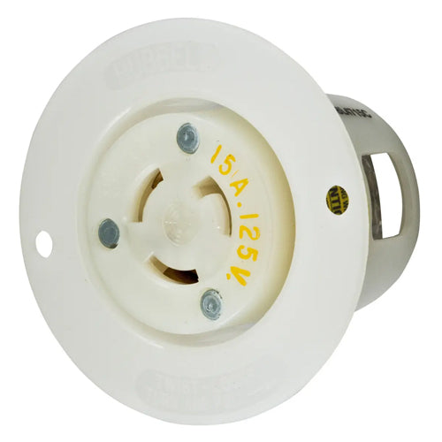 Hubbell HBL4715C, Insulgrip Flanged Receptacles, Nylon Casing, Back Wired, 15A 125V, L5-15R, 2-Pole 3-Wire Grounding