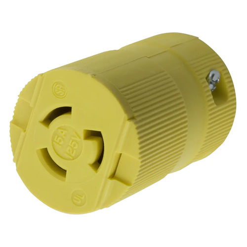 Hubbell HBL4729VY, Valise Connector Body, Yellow Nylon, 15A 125V, L5-15R, 2-Pole 3-Wire Grounding