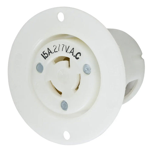 Hubbell HBL4785C, Insulgrip Flanged Receptacles, Nylon Casing, Back Wired, 15A 277V, L7-15R, 2-Pole 3-Wire Grounding